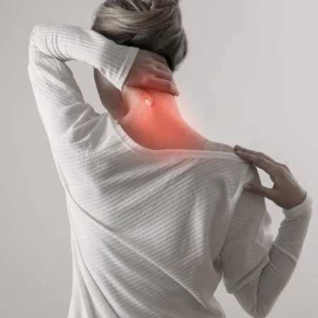 Woman With Neck Pain Highligted Red